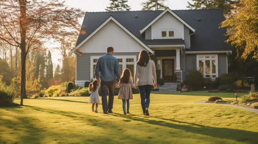 A family walks together outside their home, representing love and connection, with a nod to Burton Family Attorneys.